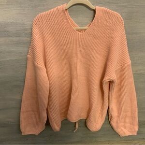 Peach Oversized Balloon Sleeve Knit Sweater Small Like New